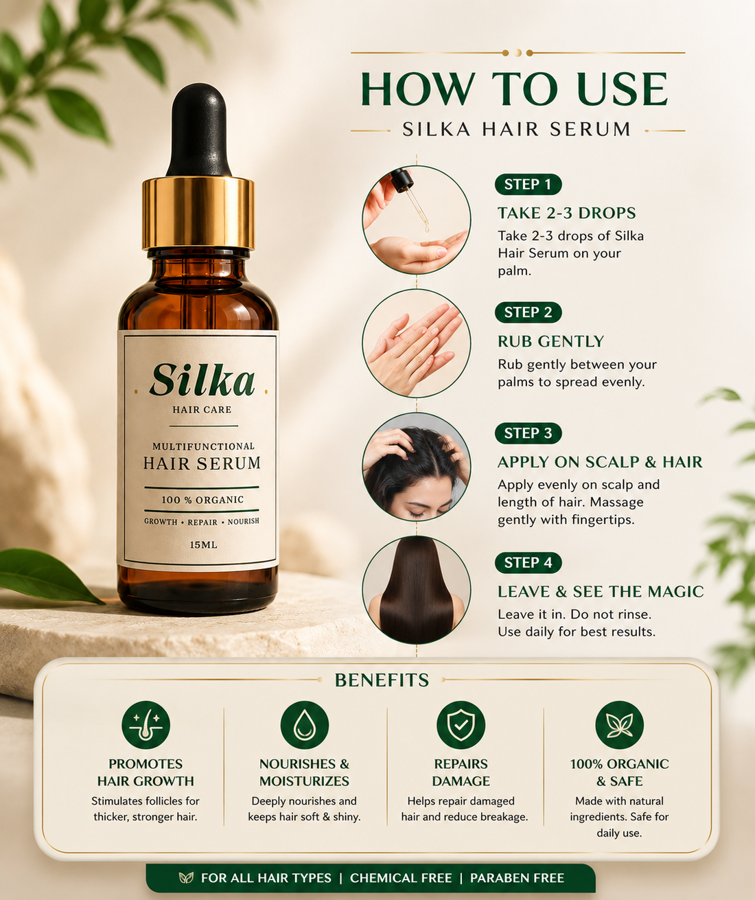 Silka Multifunctional Hair Serum – 100% Organic